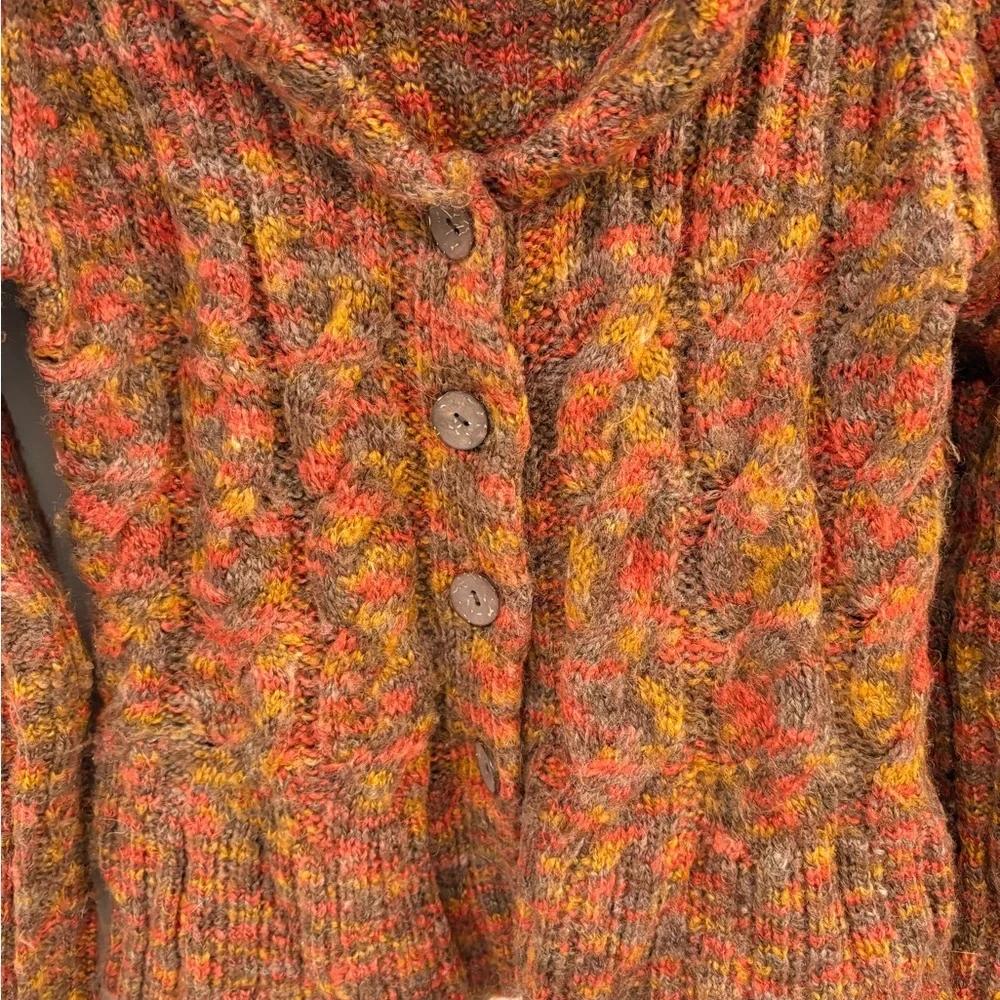 Prana Multicolor Wool Blend Cable Knit Cowl Neck Cardigan Size Small - Picture 4 of 16